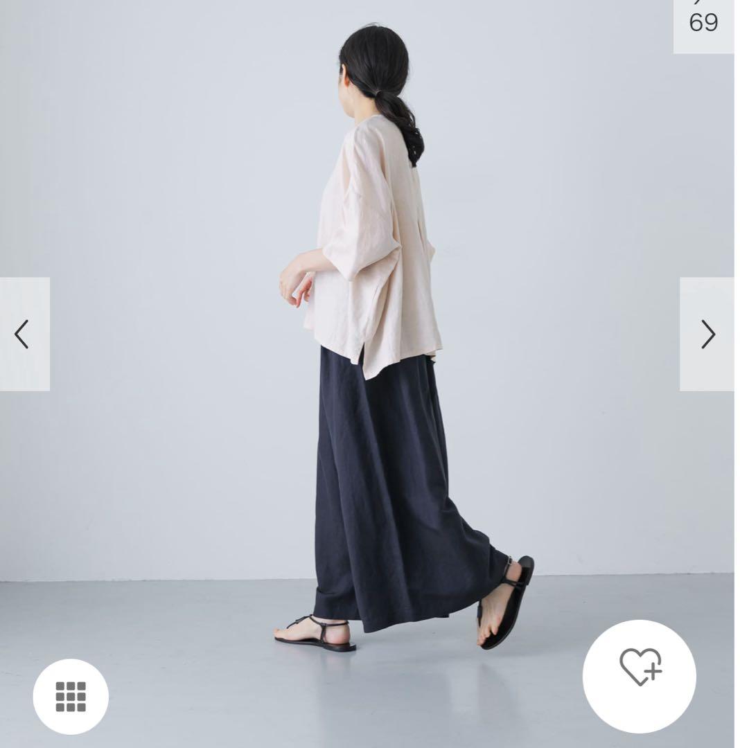 【週末値下！】 かぐれ リネンクルーネックハーフスリー 半袖 ブラウス ピンク