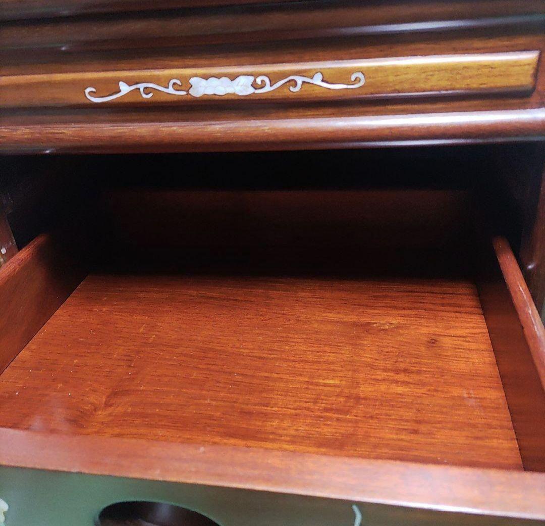 美品　螺鈿細工 ジュエリーケース二段引き出し 唐木 葡萄柄 花梨無垢材
