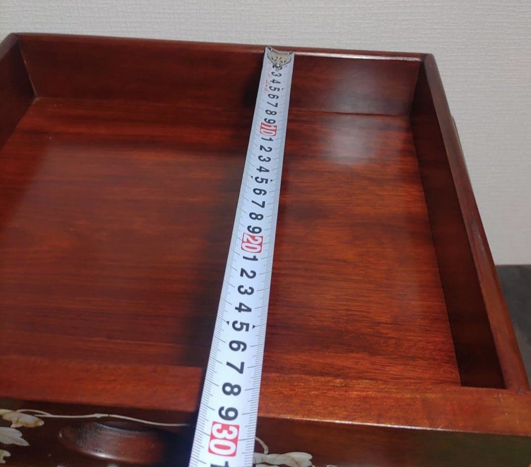 美品　螺鈿細工 ジュエリーケース二段引き出し 唐木 葡萄柄 花梨無垢材