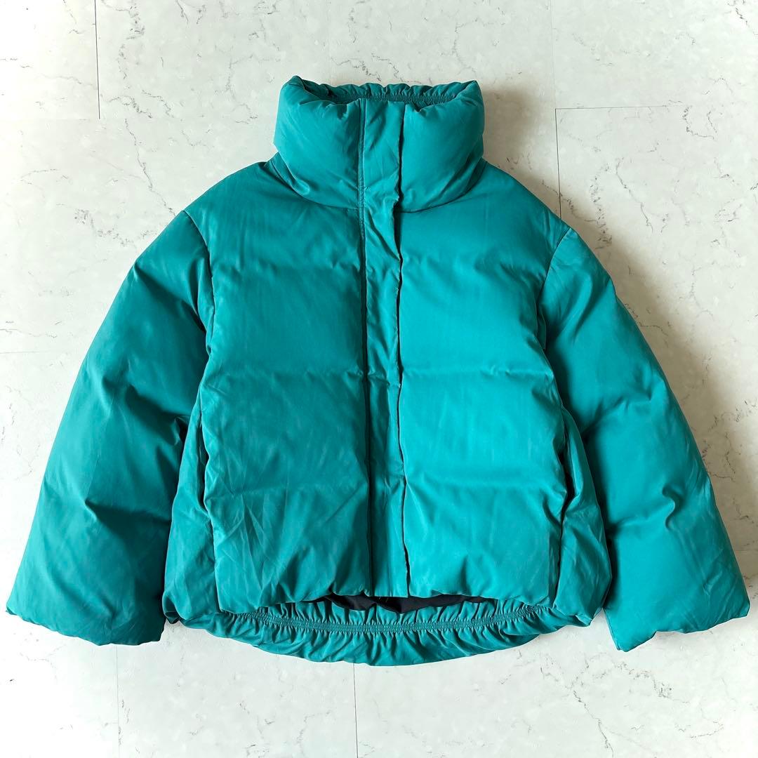 美品 ランバンオンブルー ショート丈ハイネックダウンジャケット ターコイズブルー