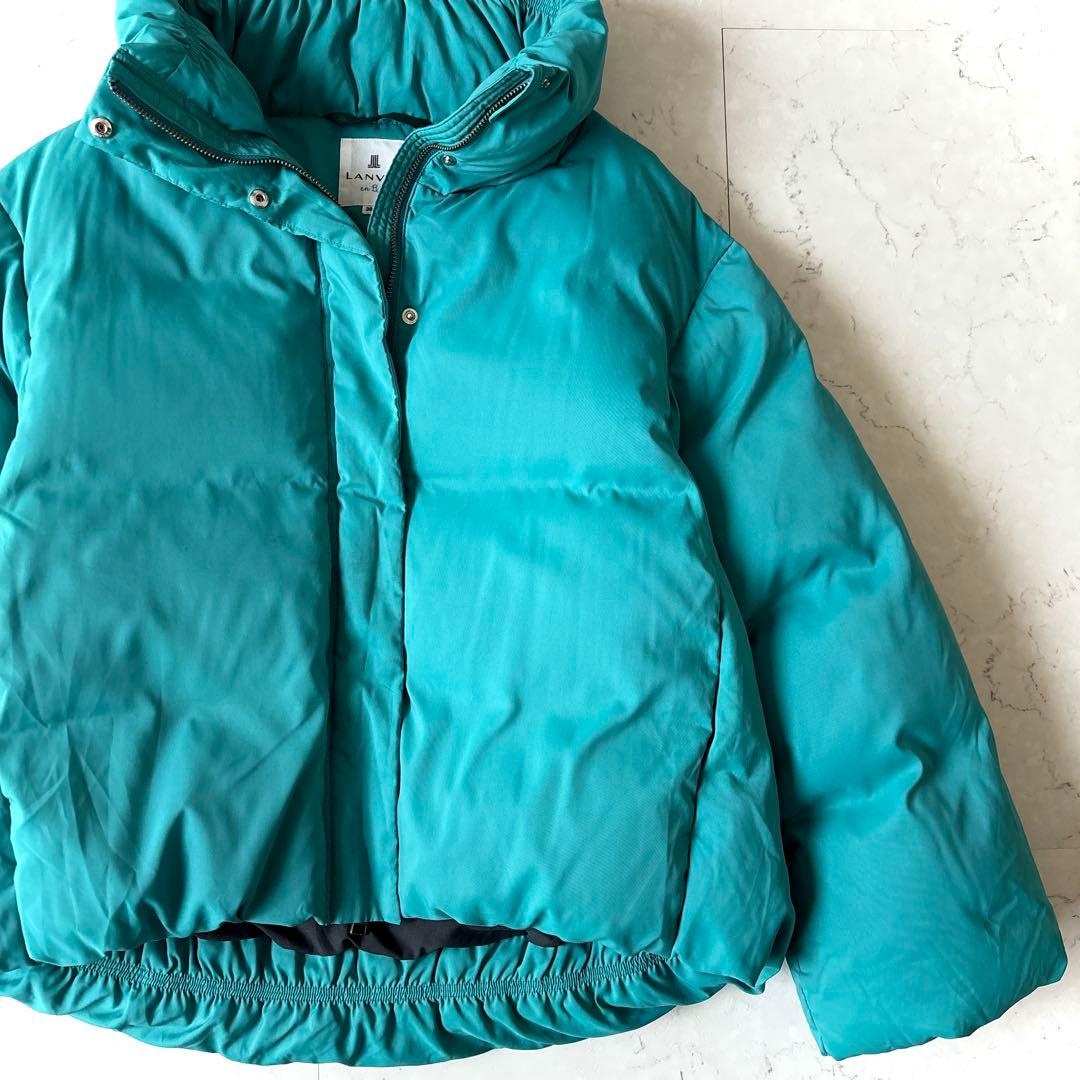 美品 ランバンオンブルー ショート丈ハイネックダウンジャケット ターコイズブルー
