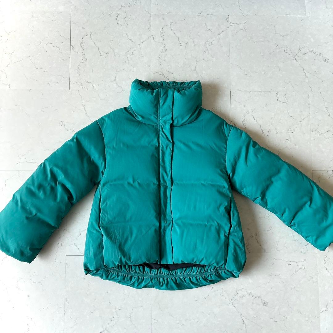 美品 ランバンオンブルー ショート丈ハイネックダウンジャケット ターコイズブルー
