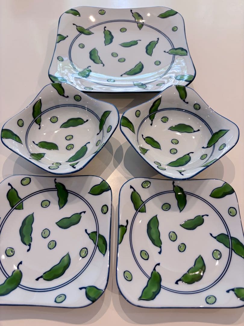 源右衛門　染錦緑豆文　お皿2枚　約15×15