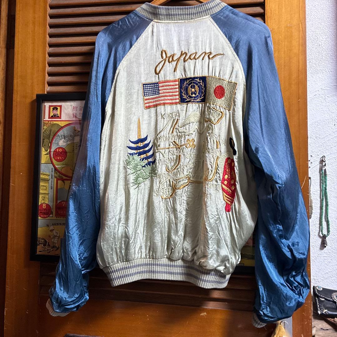 リバーシブルスカジャン双龍&舞妓&JAPAN Mapブルーフェードナス紺。