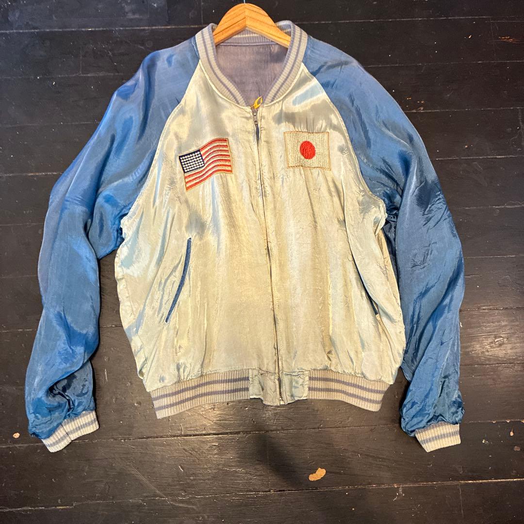 リバーシブルスカジャン双龍&舞妓&JAPAN Mapブルーフェードナス紺。