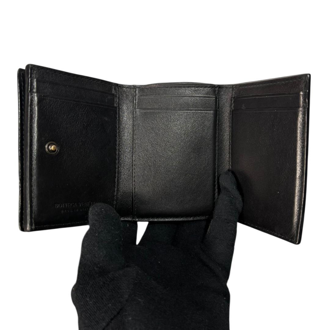 BOTTEGA VENETA イントレチャート 3つ折り財布 ブラック レザー