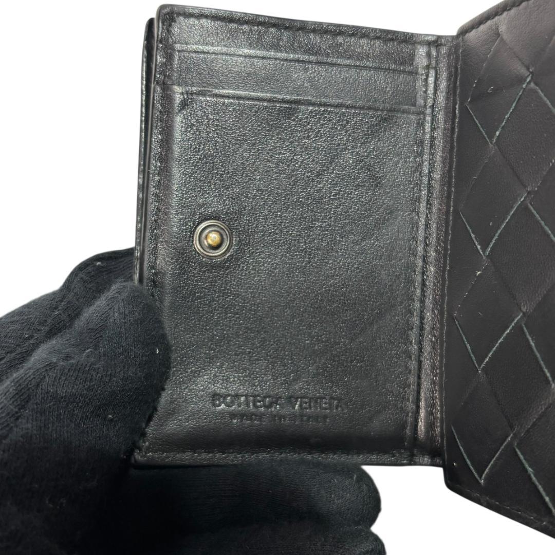 BOTTEGA VENETA イントレチャート 3つ折り財布 ブラック レザー