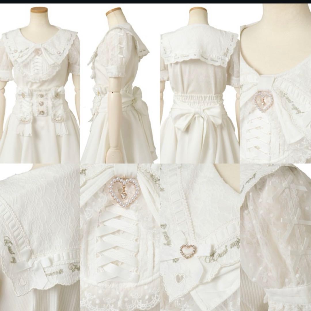 リズリサ　Lizlisa スカラップリボン衿リブトップス　白