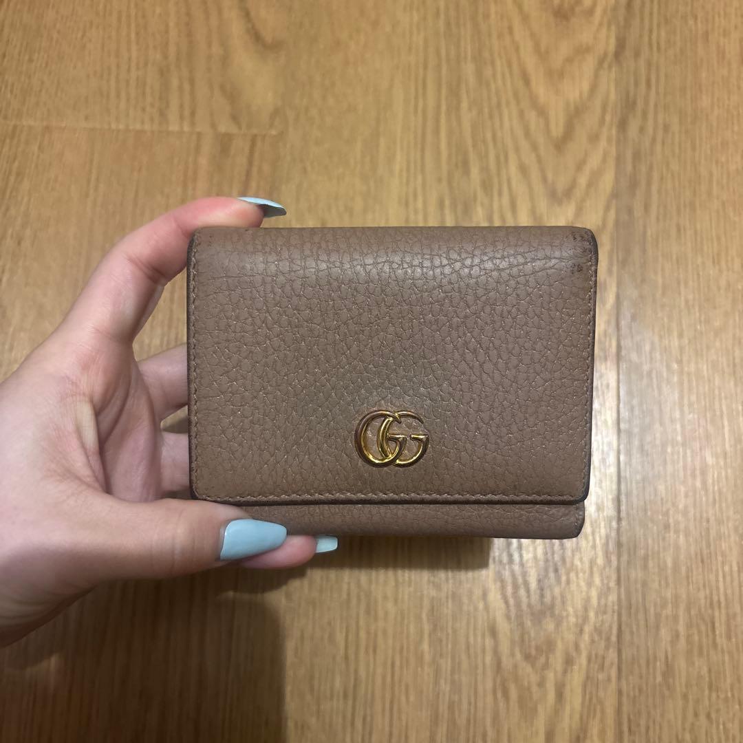 GUCCI GGマーモント 三つ折り財布　ピンクベージュ