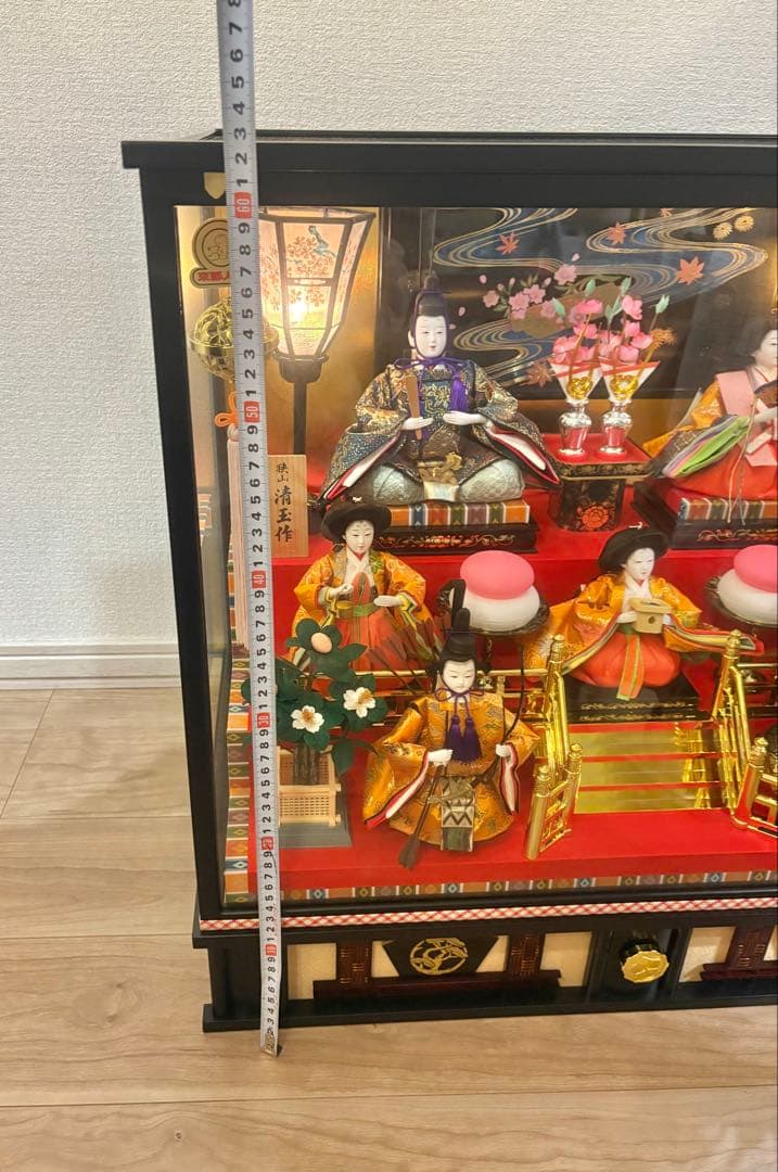 雛人形セット ガラスケース付き　オルゴール　狭山清玉作　ぼんぼり