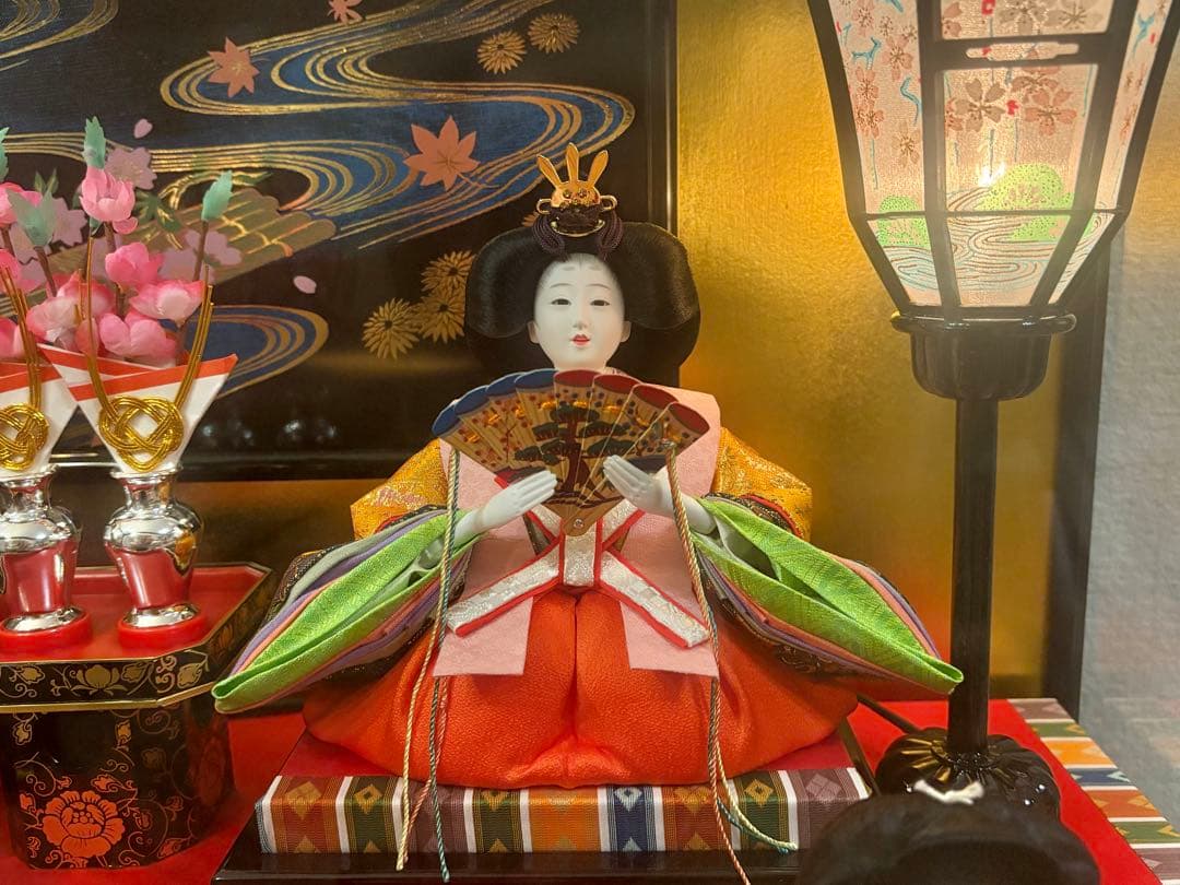 雛人形セット ガラスケース付き　オルゴール　狭山清玉作　ぼんぼり
