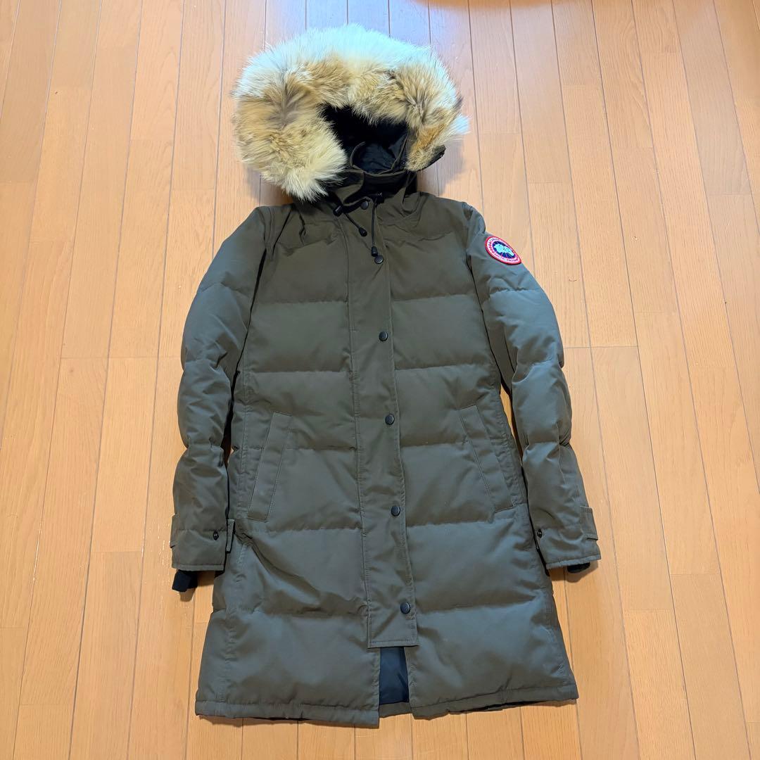 美品　カナダグース ダウンコート S カーキ コヨーテファー カナダ製 正規品