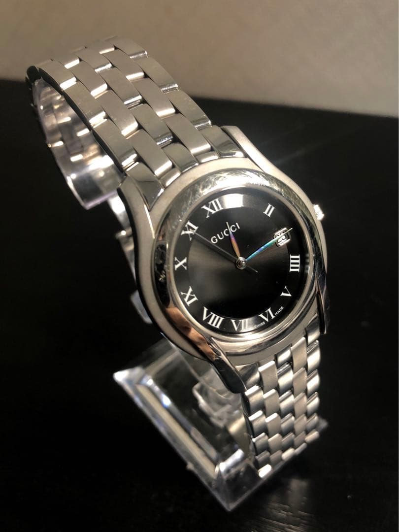 GUCCI 稼動品5500M メンズ腕時計 ブラック文字盤 電池交換済み