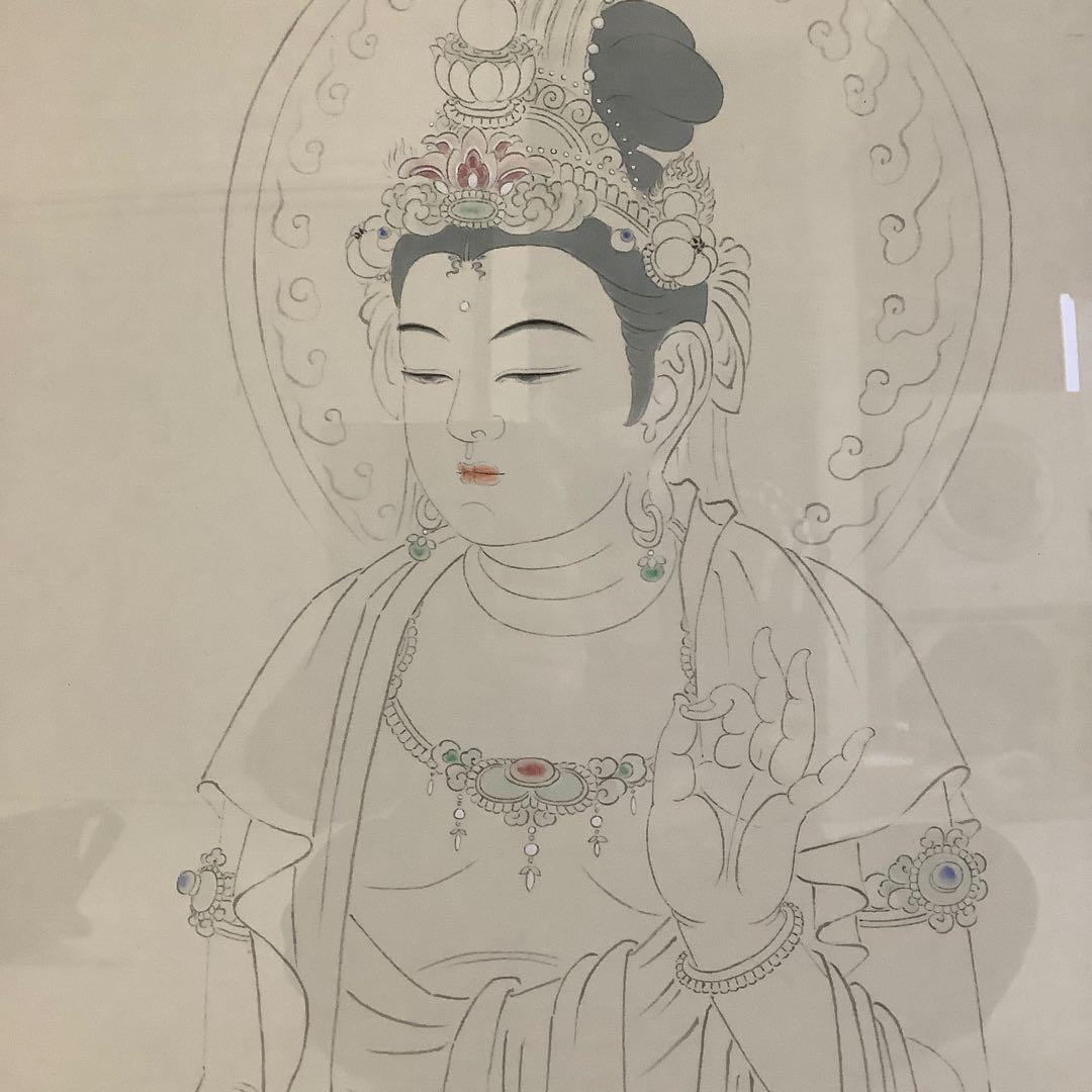 日本画　菩薩　岩崎甚一郎　金色縁額装