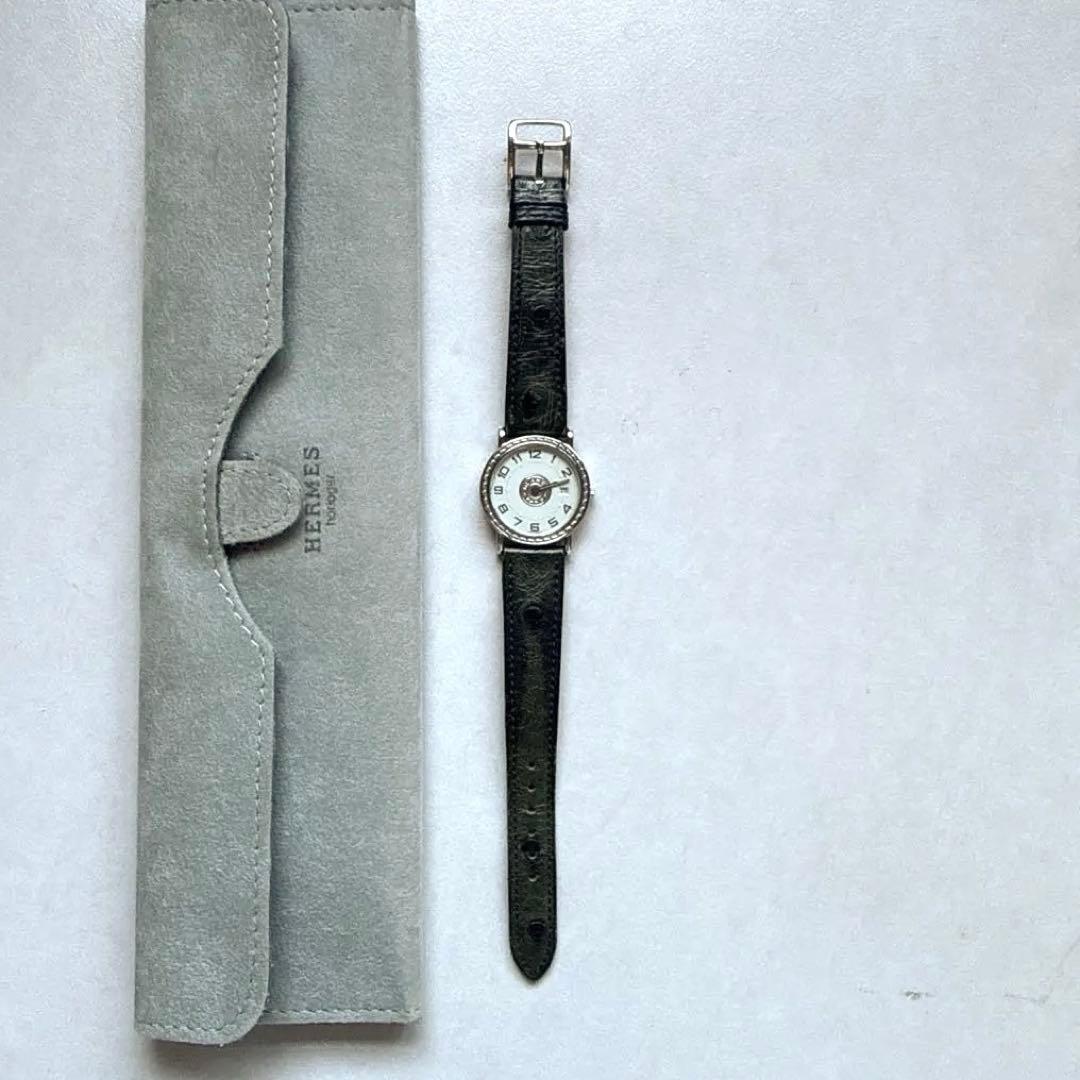希少【未使用にちかい】エルメスセリエ 腕時計 オーストリッチ　革ベルト　稼働品