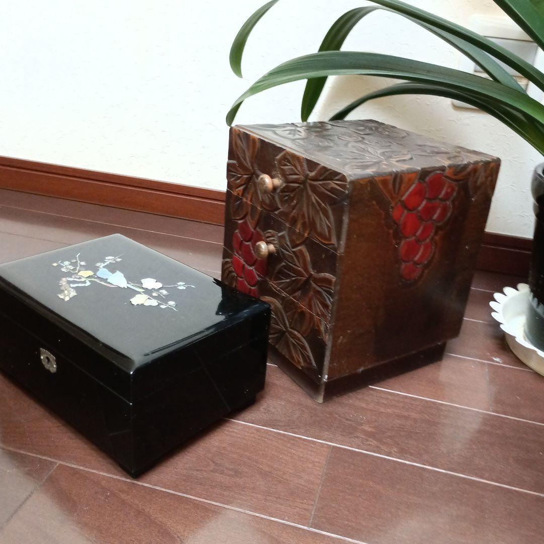 木製小物入れ 花模様・葉模様