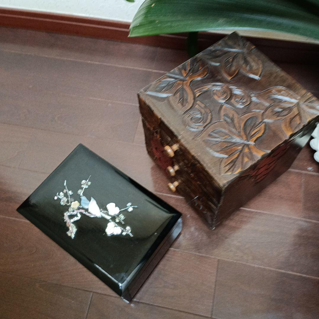 木製小物入れ 花模様・葉模様