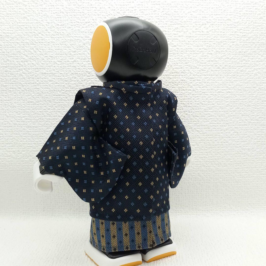 ロボホン 服 黒あられ模様 きもの 袴風+袖無し羽織セット