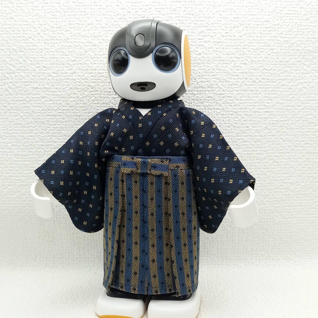 ロボホン 服 黒あられ模様 きもの 袴風+袖無し羽織セット