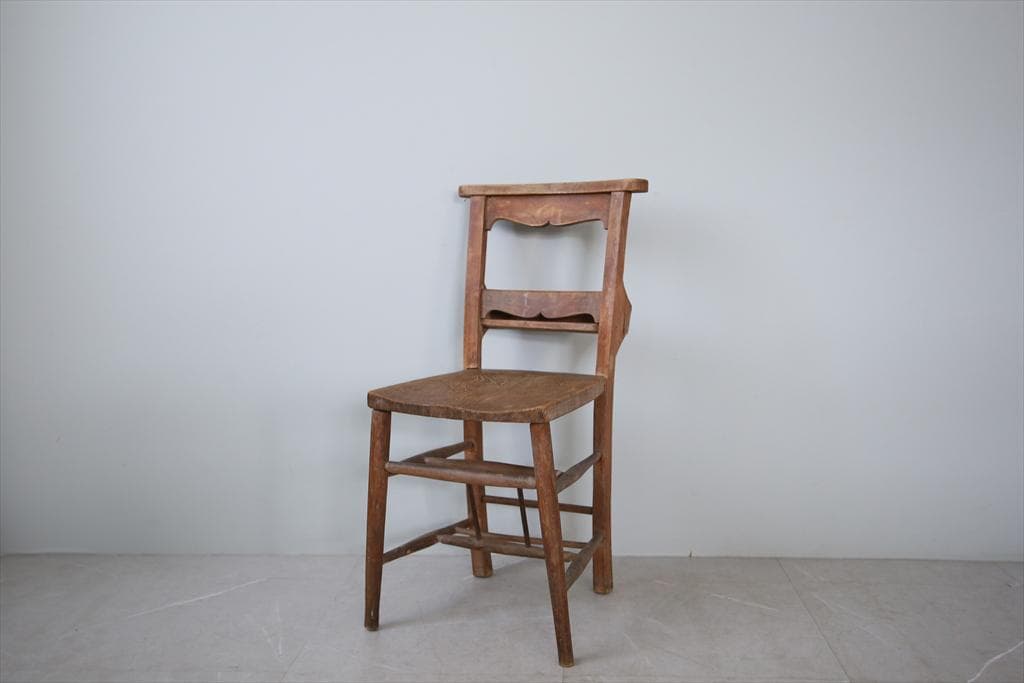 英国アンティーク木製チャペルチェア/チャーチ/ダイニングイス/飾り棚(92-96