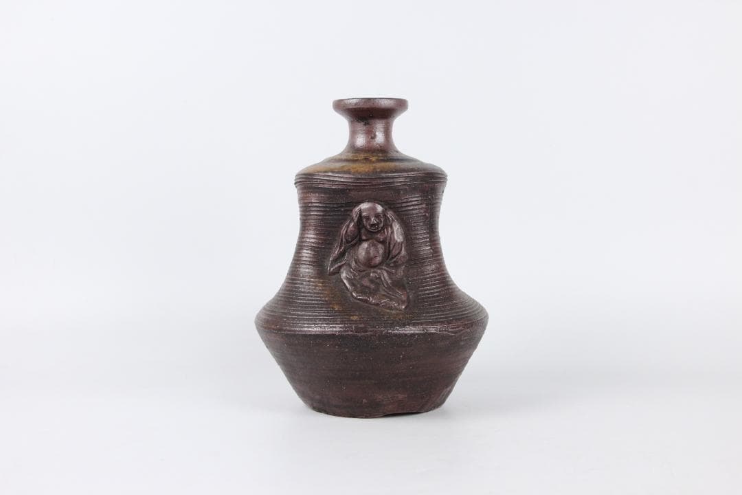 備前焼 人物細工徳利 酒器 花器 飾り壺　花器　焼印あり　銘有り　ED11-30