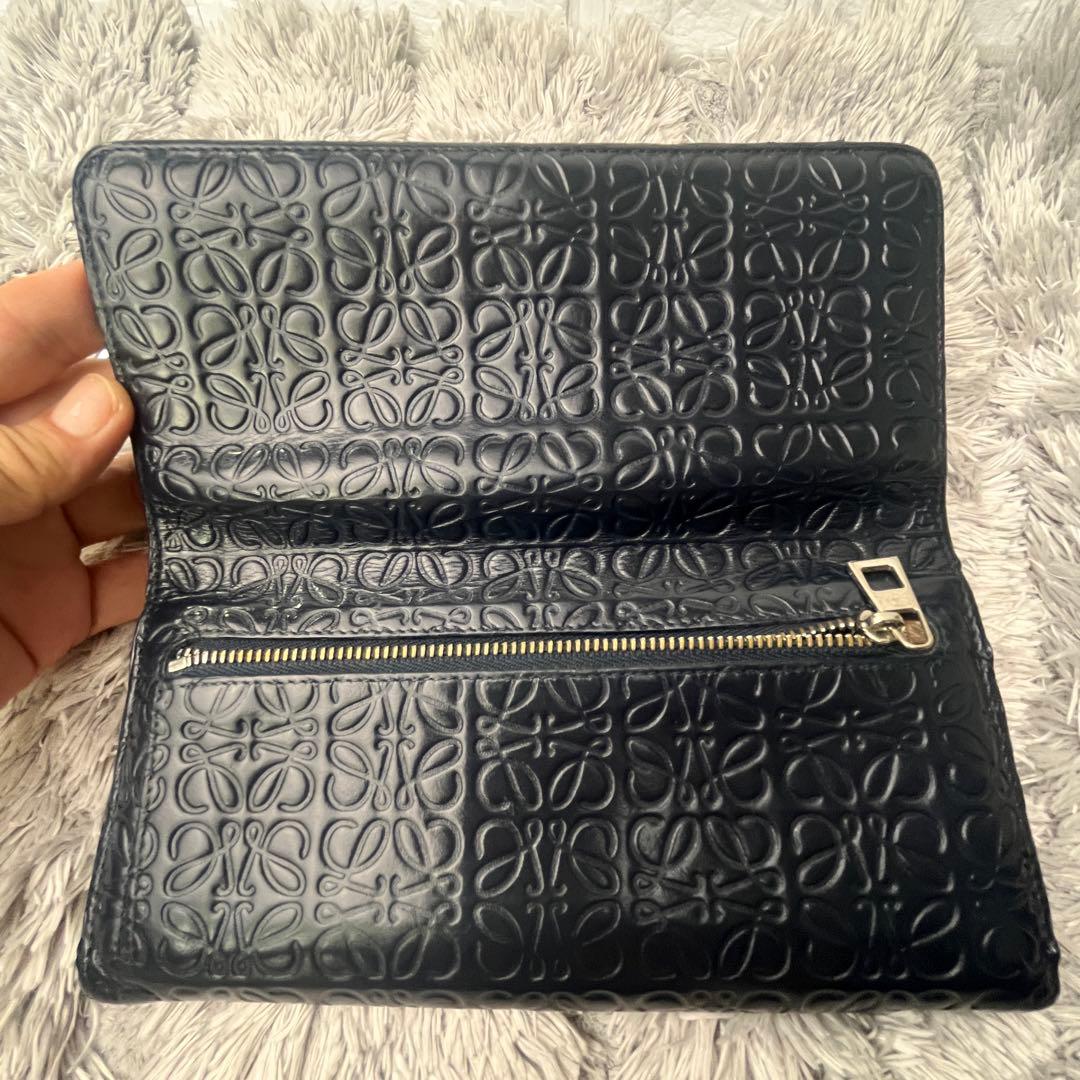 ロエベ✨長財布　リピートアナグラム　ネイビー　バイカラー　メンズ