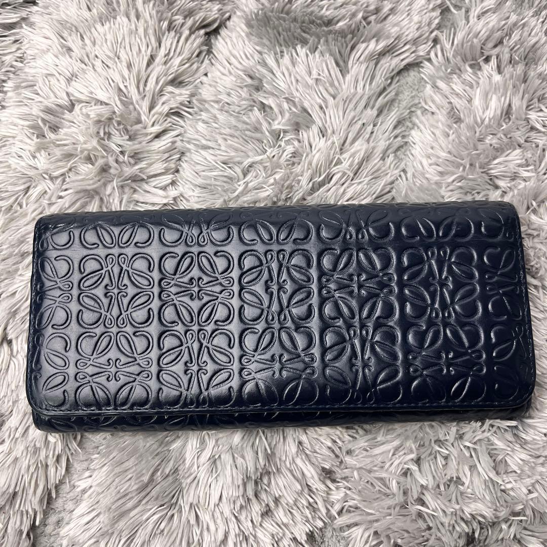 ロエベ✨長財布　リピートアナグラム　ネイビー　バイカラー　メンズ
