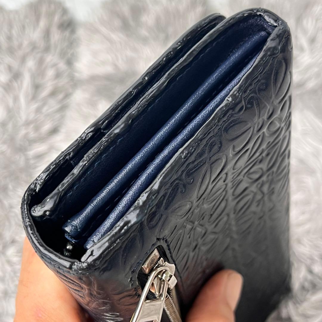 ロエベ✨長財布　リピートアナグラム　ネイビー　バイカラー　メンズ