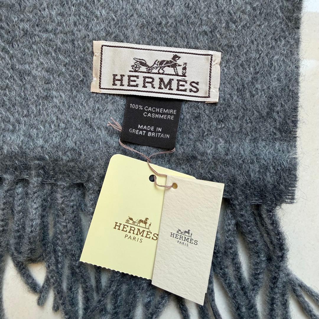 【新品未使用】HERMES グレー カシミヤ　マフラー　ストール