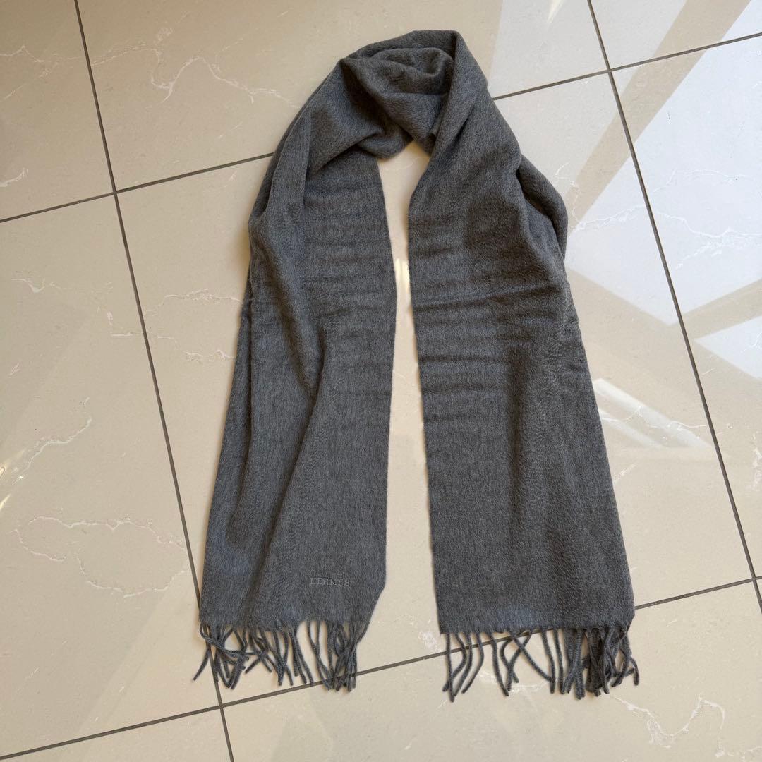 【新品未使用】HERMES グレー カシミヤ　マフラー　ストール