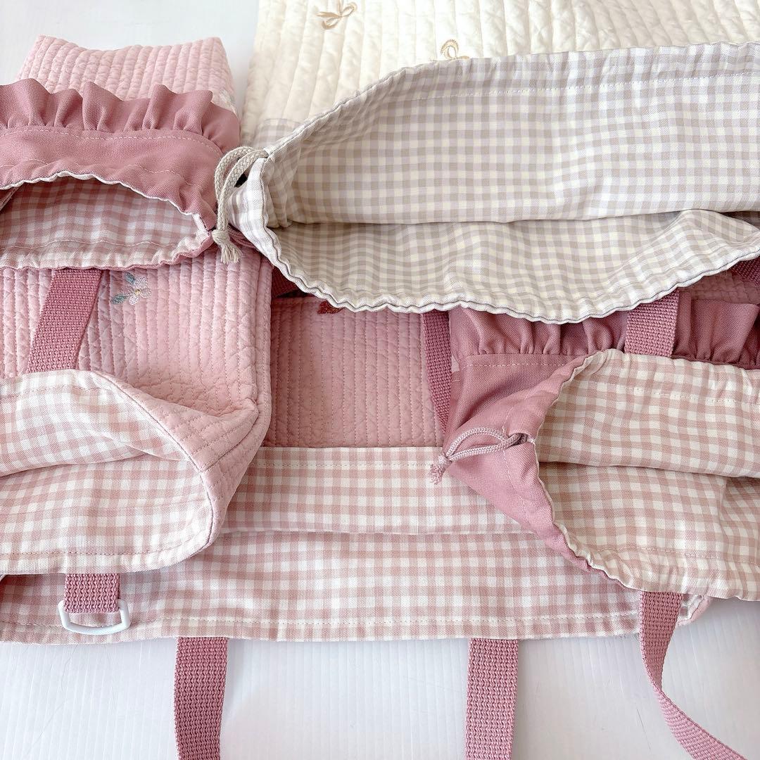 レッスンバッグ 上履き入れ　体操服袋✖️2 コップ袋　ヌビ　いちご刺繍