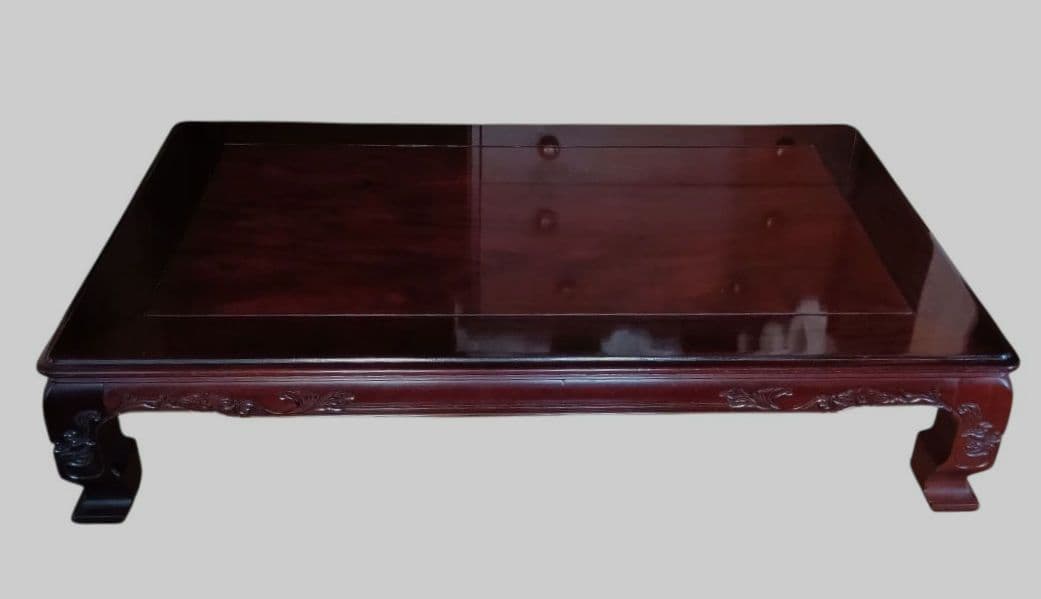 彫刻装飾付き　ダークブラウン　座卓(座敷机)