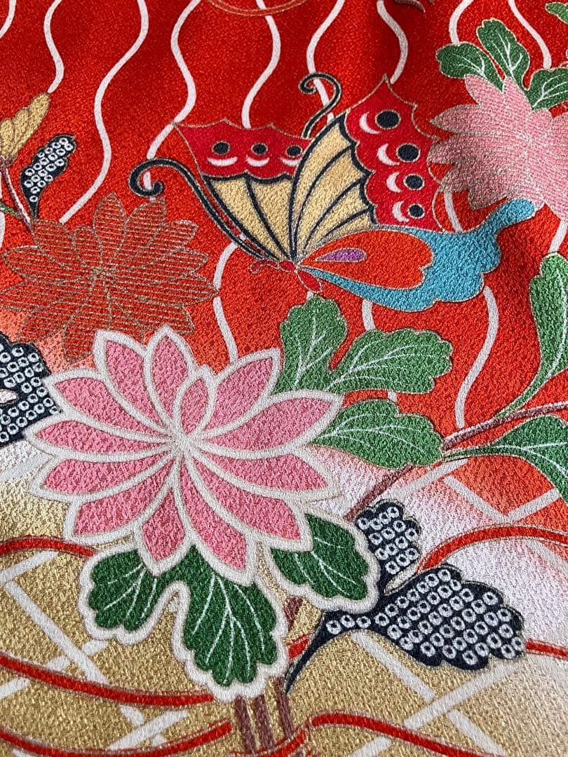 七五三　七歳祝い着　高級正絹着物　古典柄　立涌　籠目 波文　蝶菊梅萩　三段ぼかし