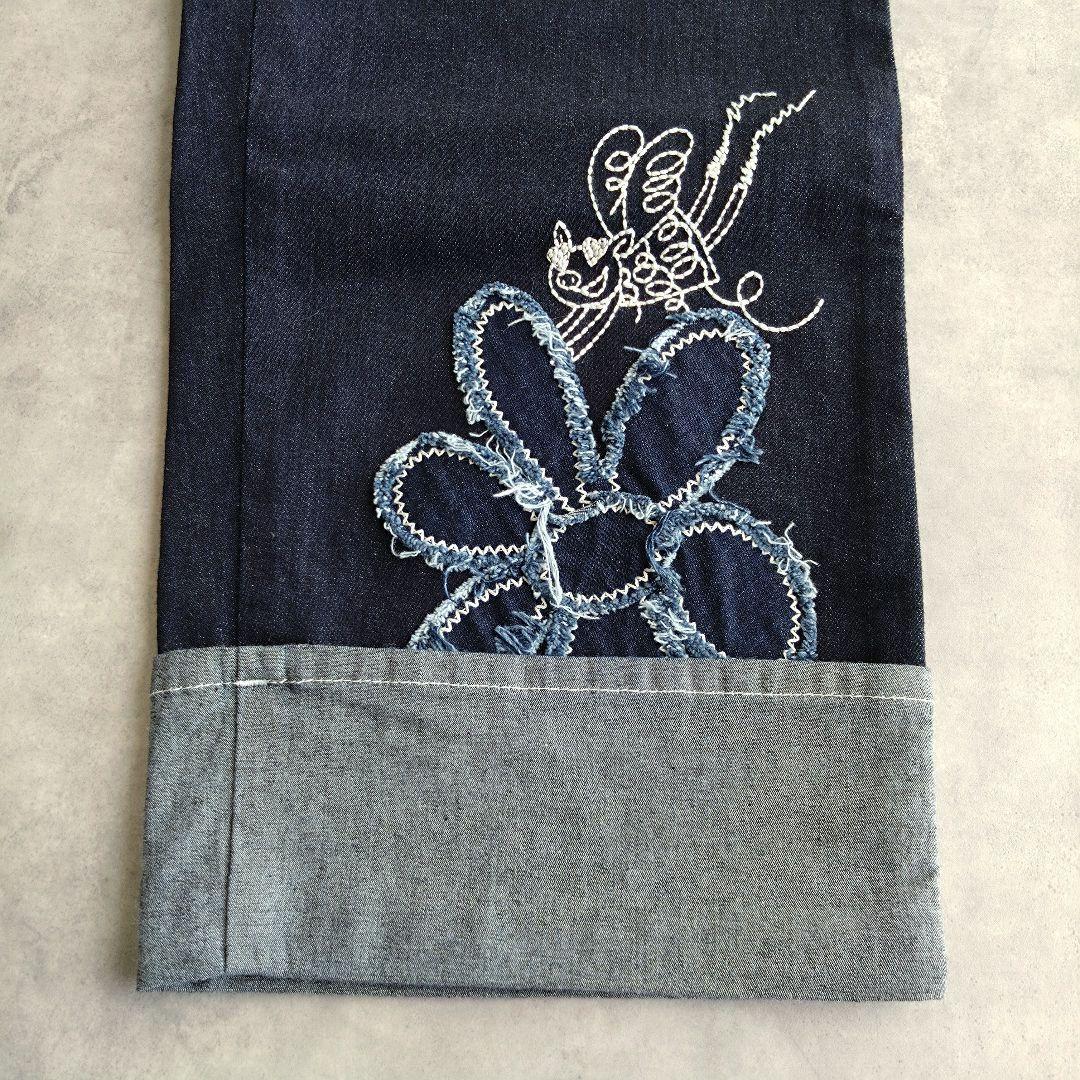【美品】アルベロベロ　オレボレブラ　ワイドデニム　ぶたさん　刺繍　ロールアップ