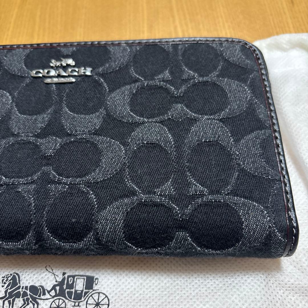 新品 未使用 COACH コーチ 長財布 デニム 生地 ブラック