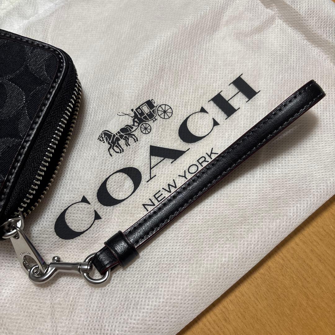新品 未使用 COACH コーチ 長財布 デニム 生地 ブラック