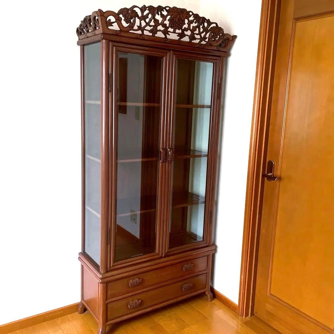 【極美品】三越購入 唐木家具 葡萄唐草透彫 飾り棚 キュリオケース