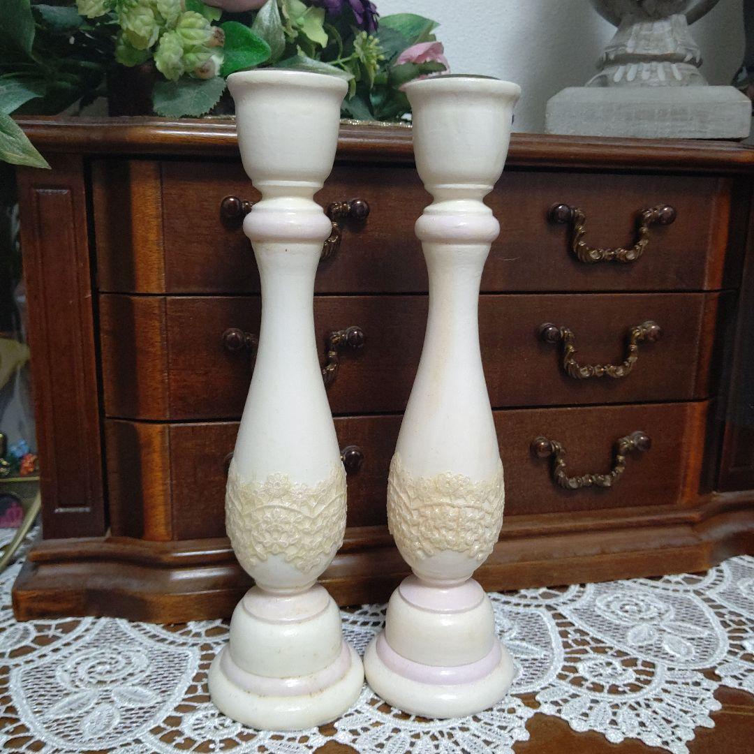 ハンドメイド キャンドルスタンド トールペイント ミルクペイント シャビーシック