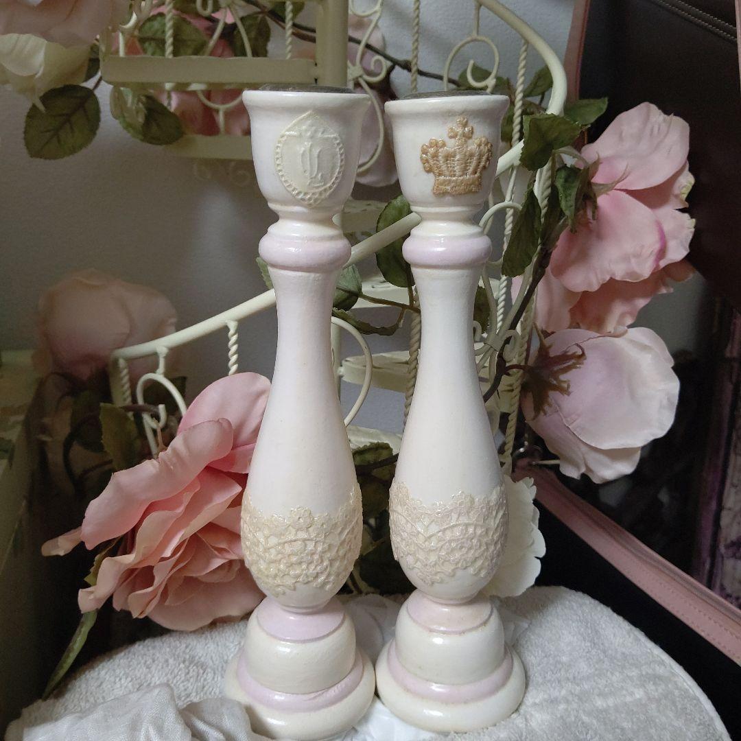 ハンドメイド キャンドルスタンド トールペイント ミルクペイント シャビーシック