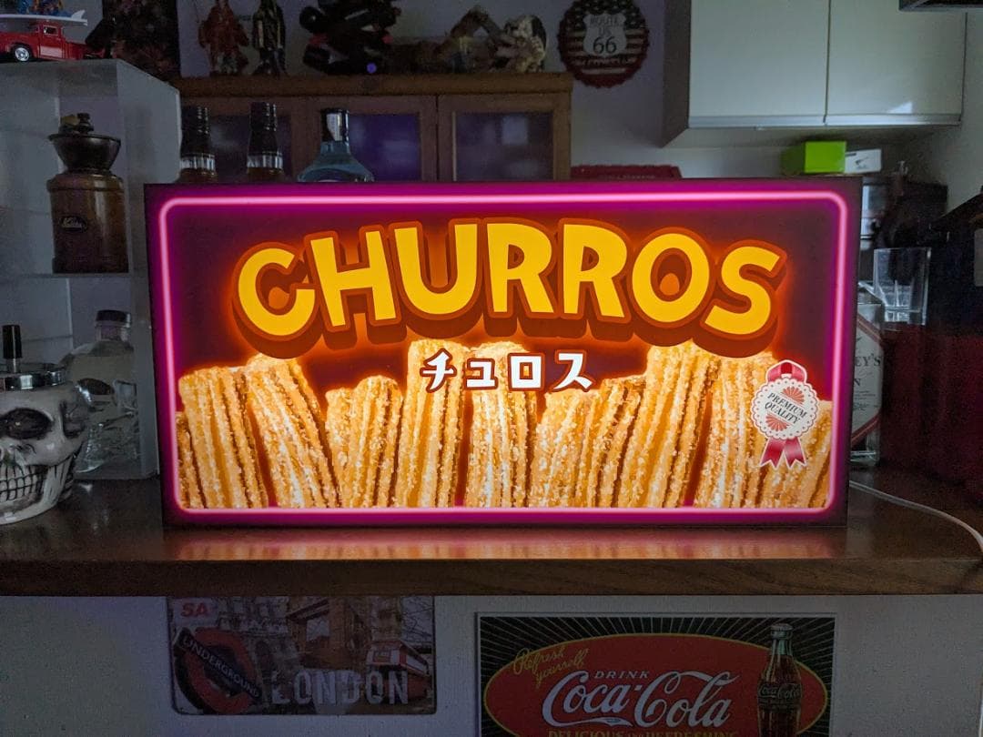 【Lサイズ】チュロス お菓子 洋菓子 カフェ 看板 置物 雑貨 ライトBOX
