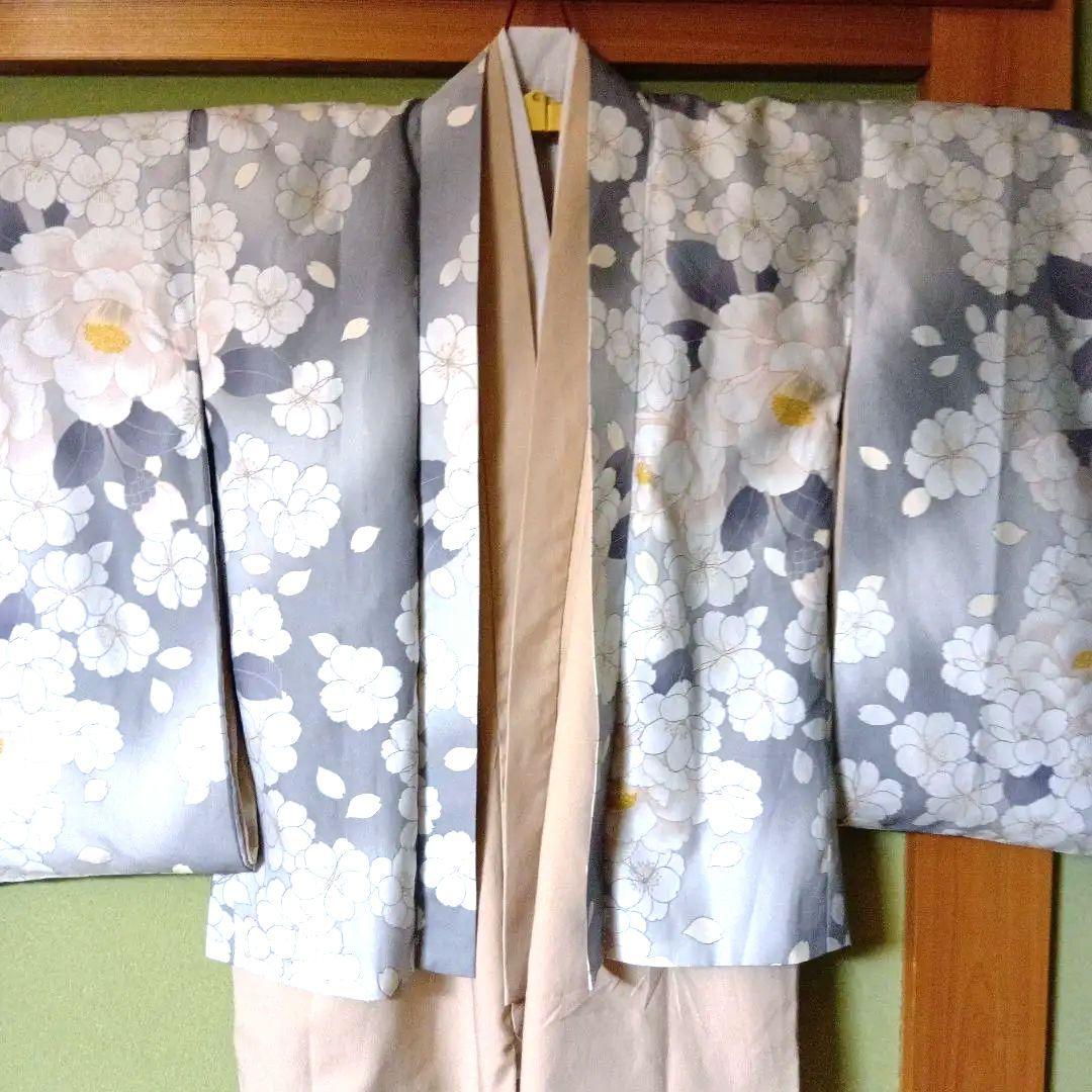 卒園式用 男の子 着物 花柄 グレー系