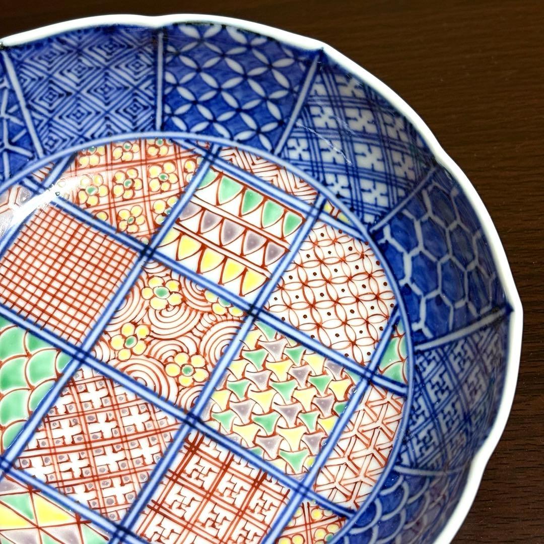 未使用保管品✨清水焼 昭阿弥 格子着彩小紋 中鉢 単品✨京焼 向付 鉢