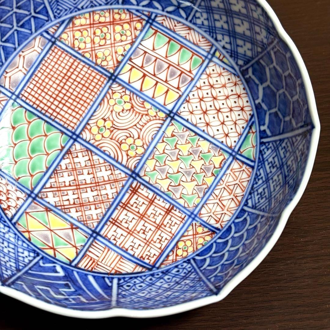 未使用保管品✨清水焼 昭阿弥 格子着彩小紋 中鉢 単品✨京焼 向付 鉢