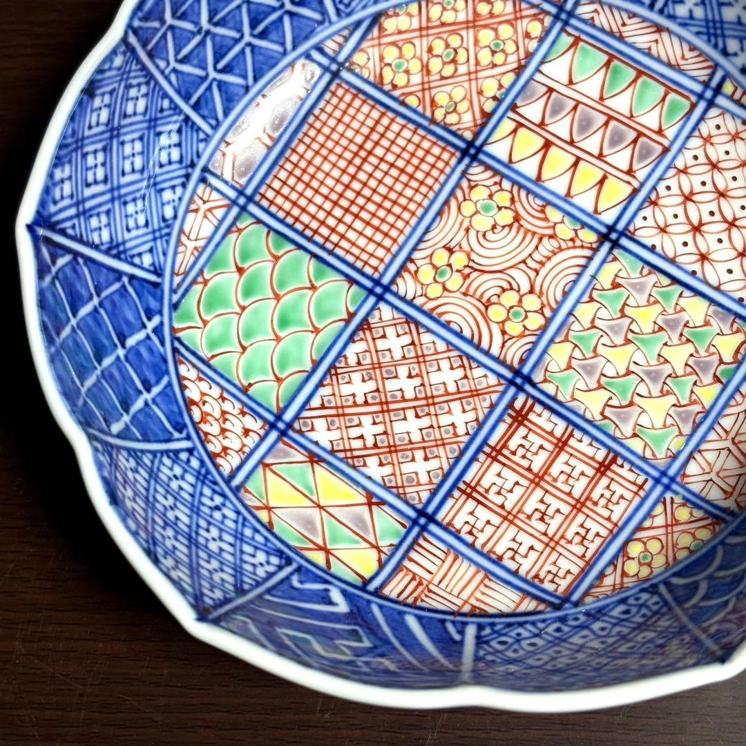 未使用保管品✨清水焼 昭阿弥 格子着彩小紋 中鉢 単品✨京焼 向付 鉢