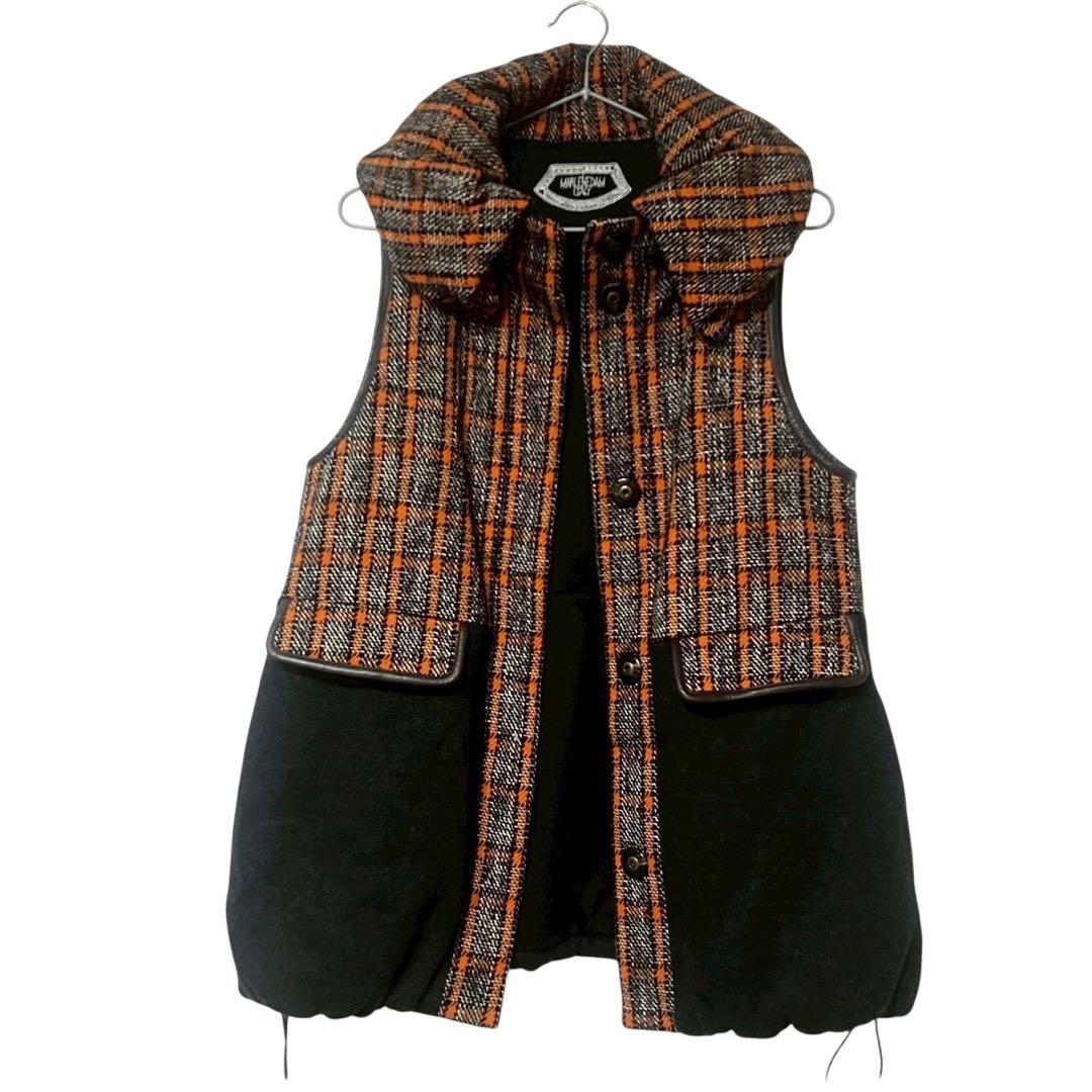 マーレンダム (40) ダウンベスト チェック柄 ウール混 キルティング なか綿