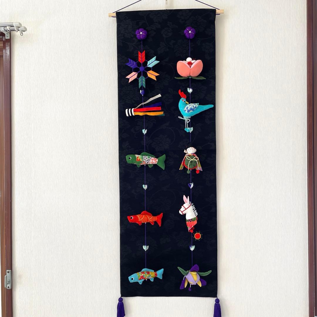 140 ちりめん細工　端午の節句タペストリー　吊るし飾り　古布