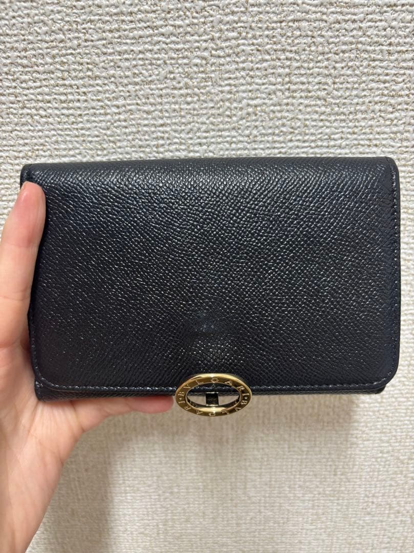 BVLGARI ブラックレザー長財布