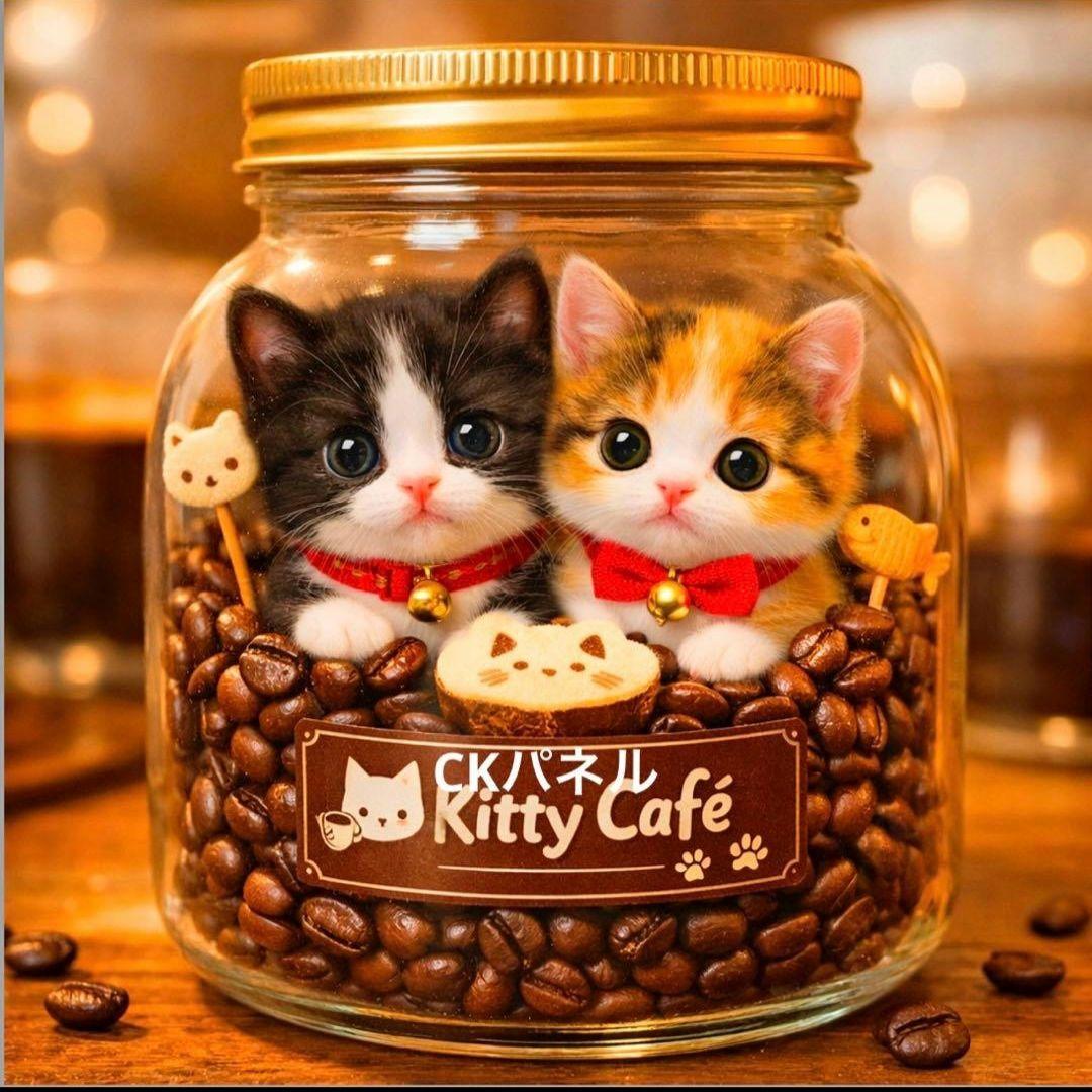 激レアねこコーヒー豆パネル生地　ハンドメイド