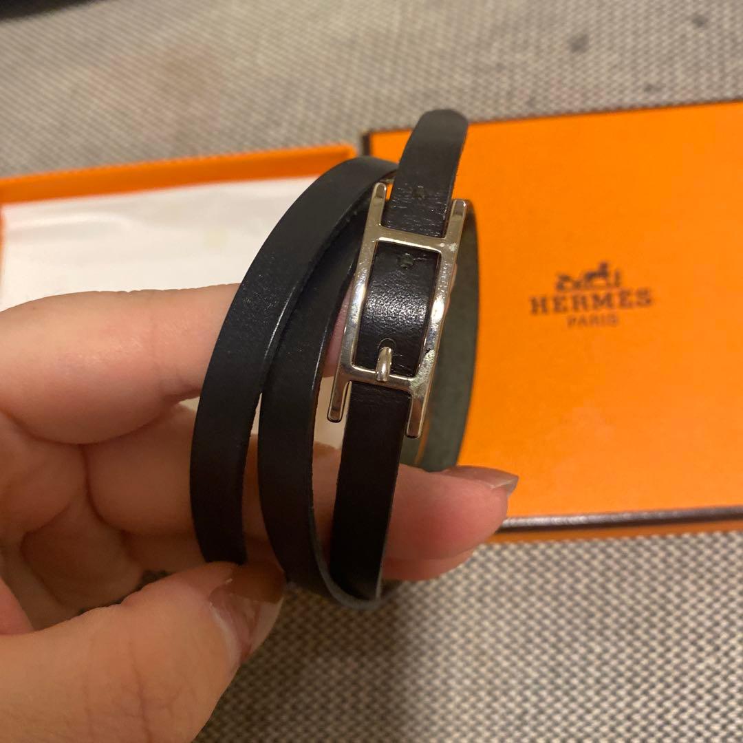HERMES ブラックレザーブレスレット