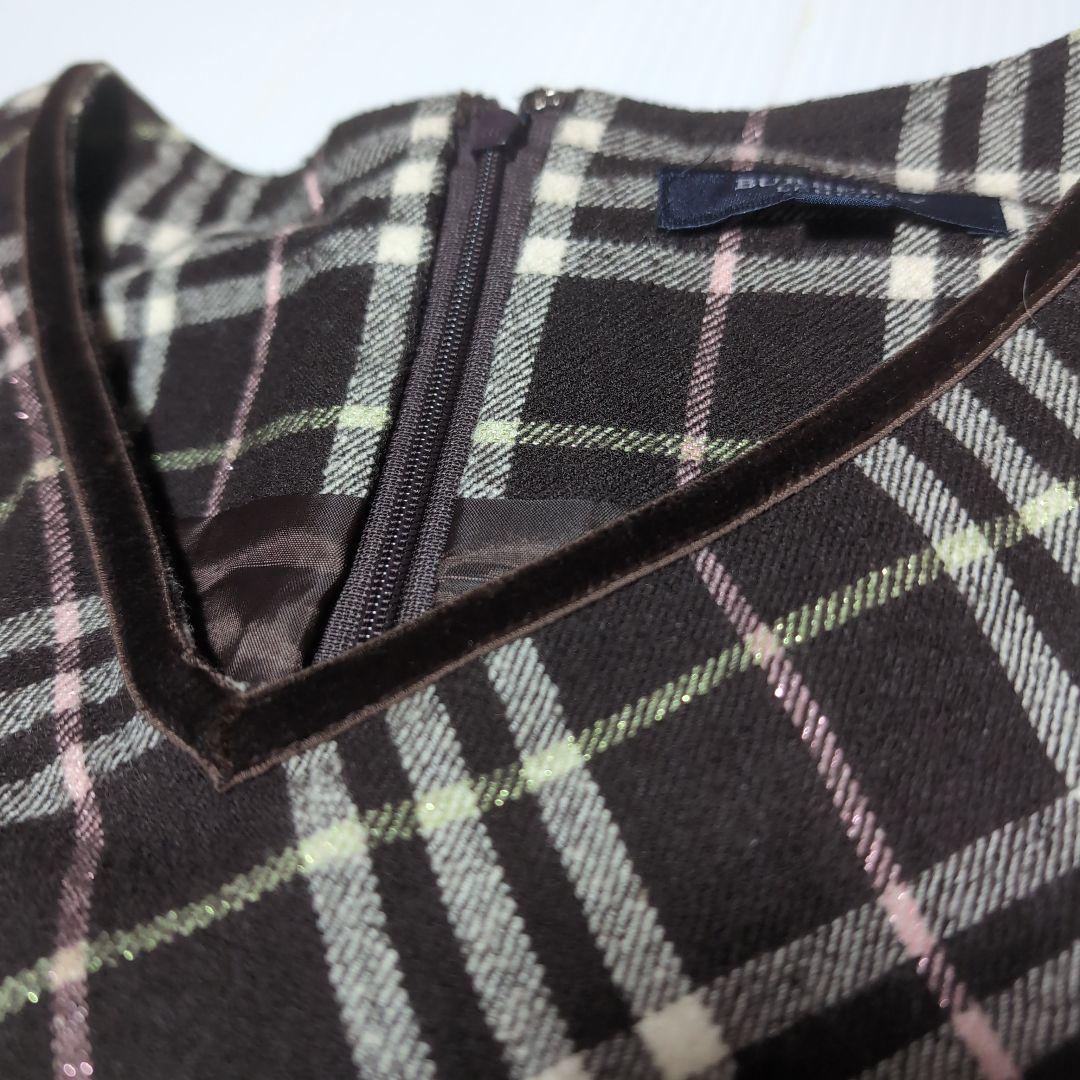 160★BURBERRY バーバリー★ベロアリボン付き！チェック柄ワンピース★